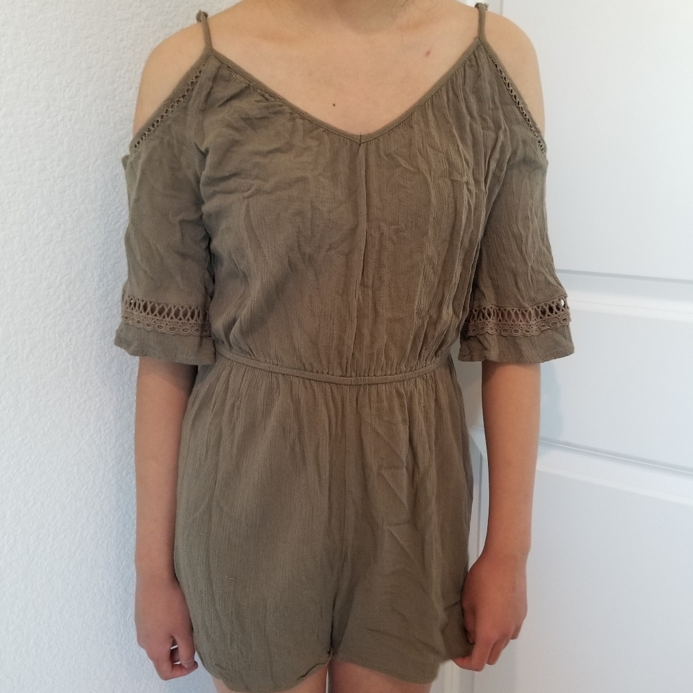 Olive Green Shoulder Cutout Romper